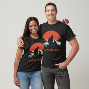 Paws And Paths Hiking Dog Retro Sunset T-Shirt