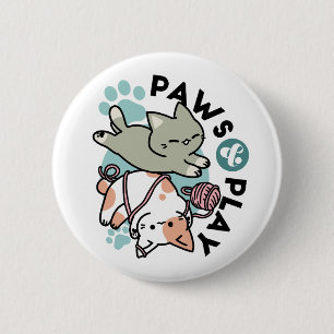 Paws and Play – Adorable Cat Illustration 6 Cm Round Badge
