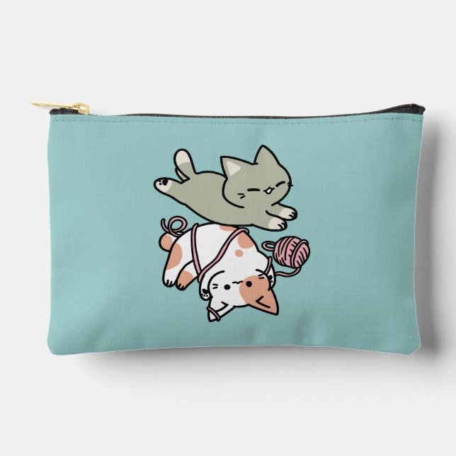 Paws and Play – Adorable Cat Illustration Accessory Pouch (Front)