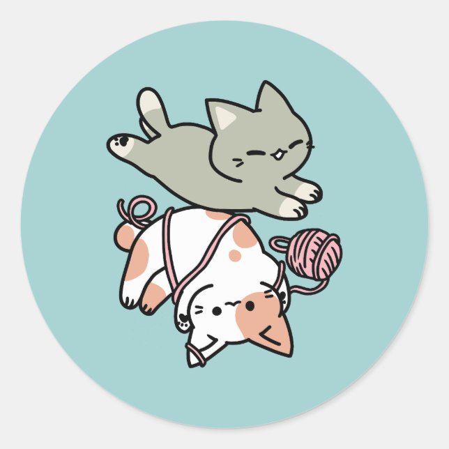 Paws and Play – Adorable Cat Illustration Classic Round Sticker (Front)