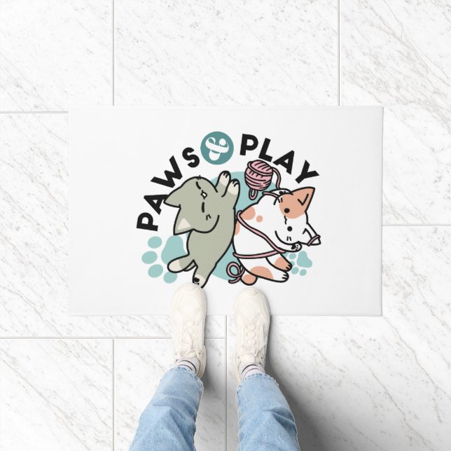 Paws and Play – Adorable Cat Illustration Doormat (Indoor)