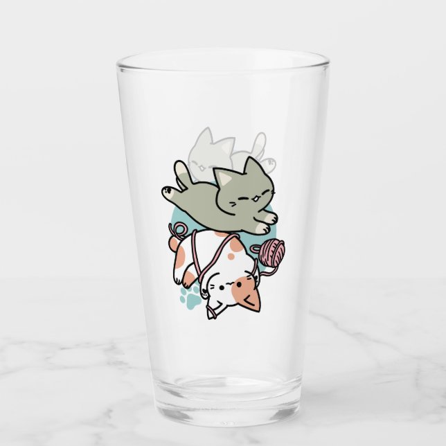Paws and Play – Adorable Cat Illustration Glass (Front)