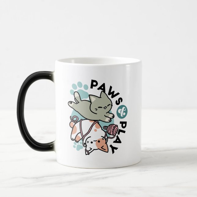 Paws and Play – Adorable Cat Illustration Magic Mug (Left)