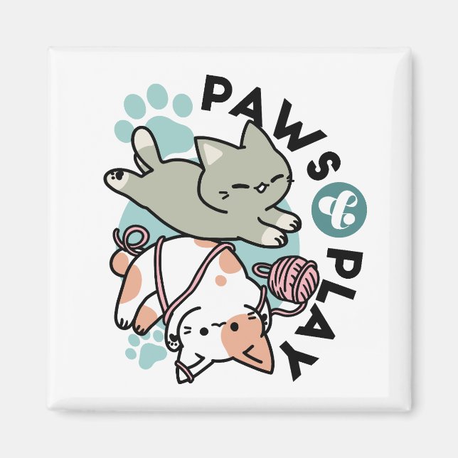 Paws and Play – Adorable Cat Illustration Magnet (Front)