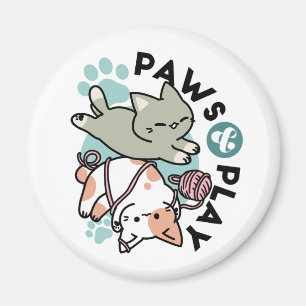 Paws and Play – Adorable Cat Illustration Magnet