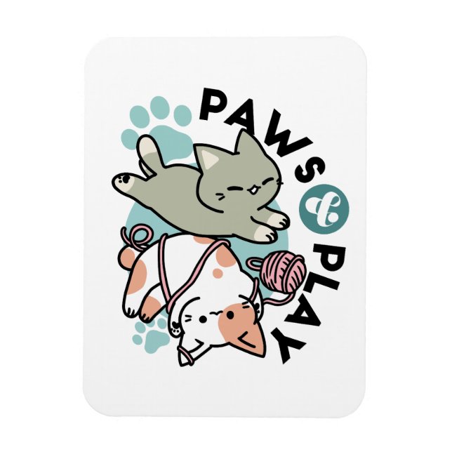 Paws and Play – Adorable Cat Illustration Magnet (Vertical)