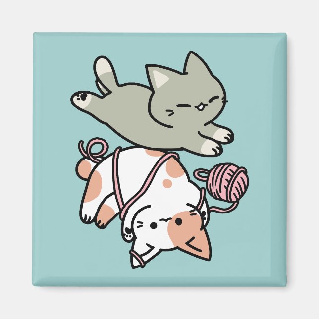 Paws and Play – Adorable Cat Illustration Magnet (Front)