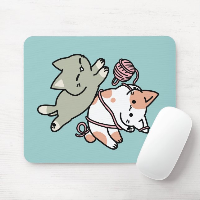 Paws and Play – Adorable Cat Illustration Mouse Mat (With Mouse)