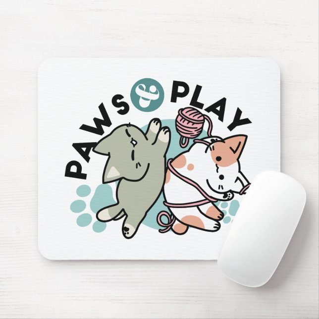 Paws and Play – Adorable Cat Illustration Mouse Mat (With Mouse)