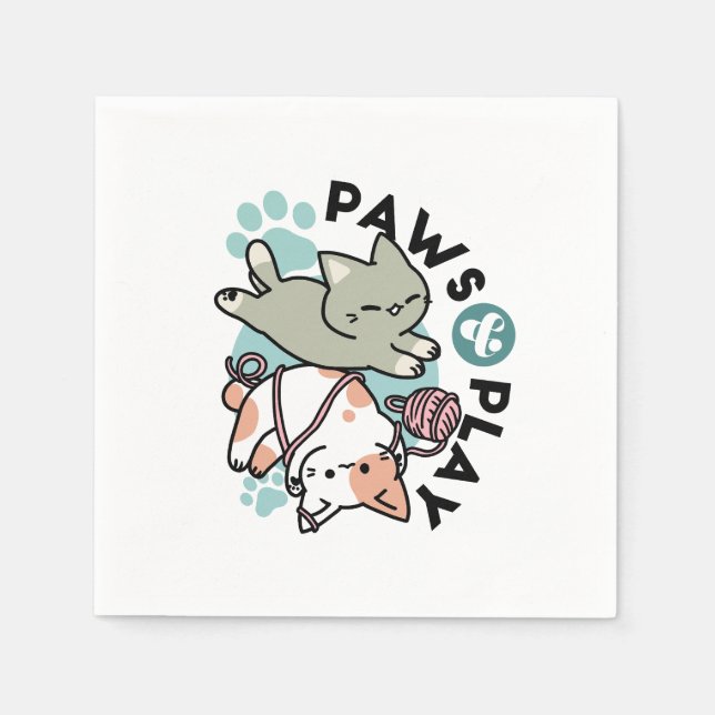 Paws and Play – Adorable Cat Illustration Napkin (Front)