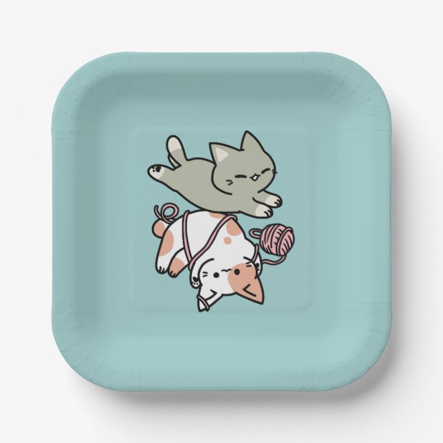 Paws and Play – Adorable Cat Illustration Paper Plate (Front)