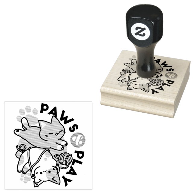 Paws and Play – Adorable Cat Illustration Rubber Stamp (Stamped)