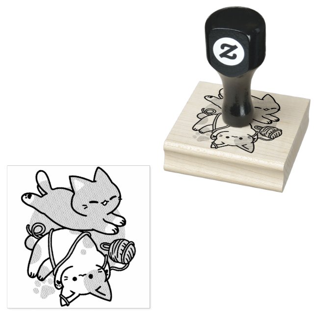 Paws and Play – Adorable Cat Illustration Rubber Stamp (Stamped)