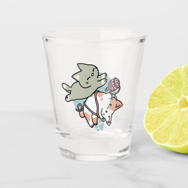 Paws and Play – Adorable Cat Illustration Shot Glass (Front)