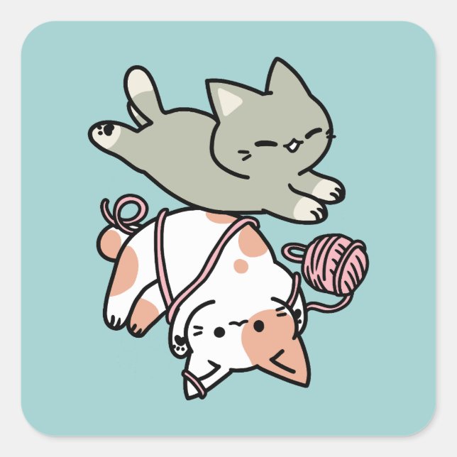 Paws and Play – Adorable Cat Illustration Square Sticker (Front)