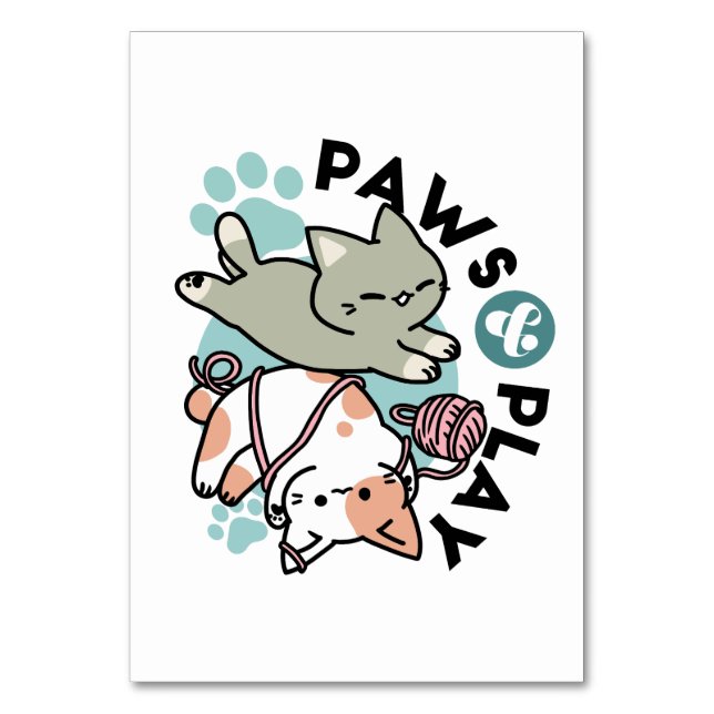 Paws and Play – Adorable Cat Illustration Table Number (Front)