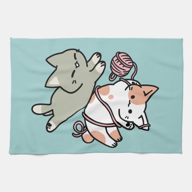 Paws and Play – Adorable Cat Illustration Tea Towel (Horizontal)