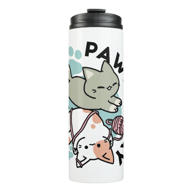Paws and Play – Adorable Cat Illustration Thermal Tumbler (Front)