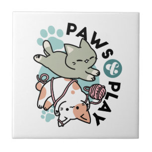 Paws and Play – Adorable Cat Illustration Tile