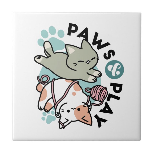 Paws and Play – Adorable Cat Illustration Tile (Front)