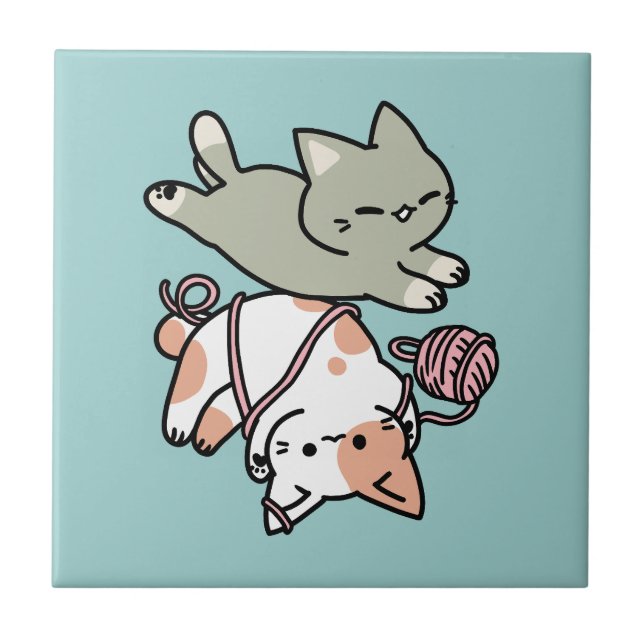 Paws and Play – Adorable Cat Illustration Tile (Front)