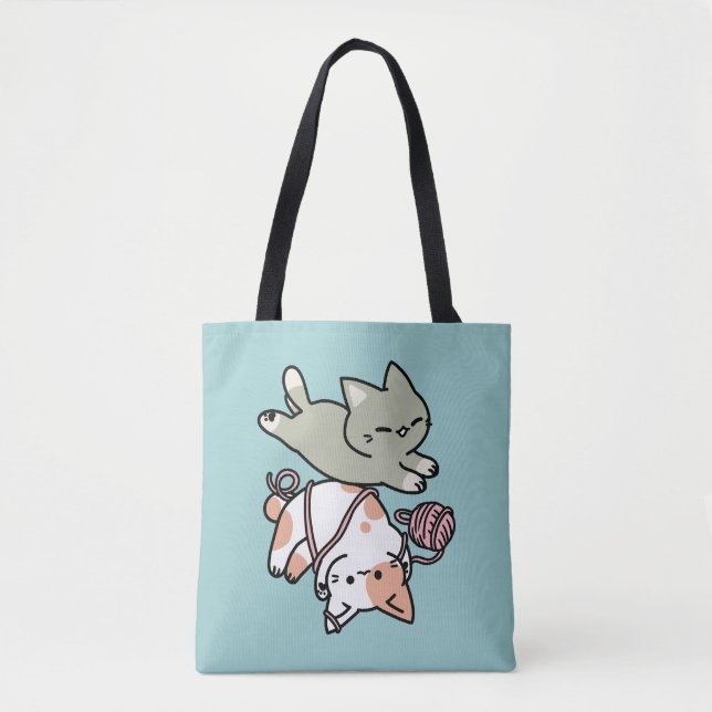Paws and Play – Adorable Cat Illustration Tote Bag (Front)