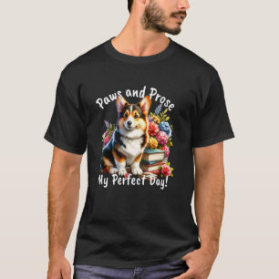 Paws and Prose Corgi Book Lover Cosy Reading Gift T-Shirt