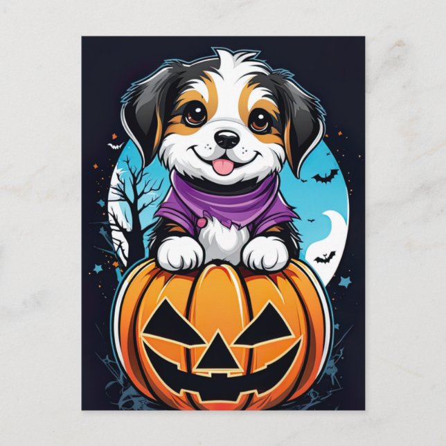 Paws and Pumpkins, Cute Halloween Postcard (Front)