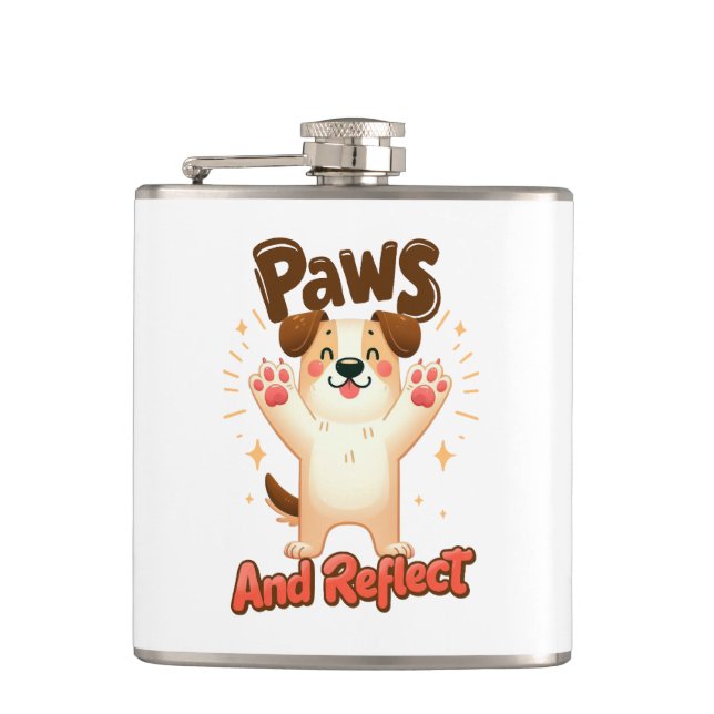 Paws And Reflect Cute Dog Hip Flask (Front)
