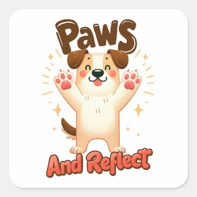 Paws And Reflect Cute Dog Square Sticker (Front)