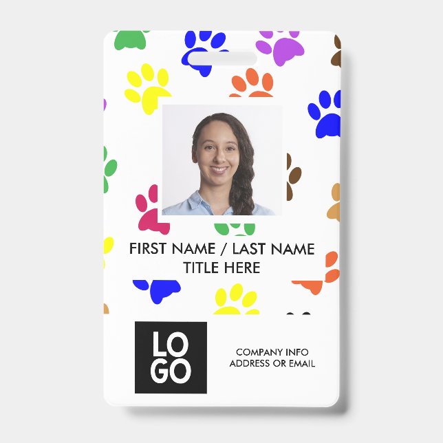 Paws Animal Custom Employee Photo Name ID Badge (Front)