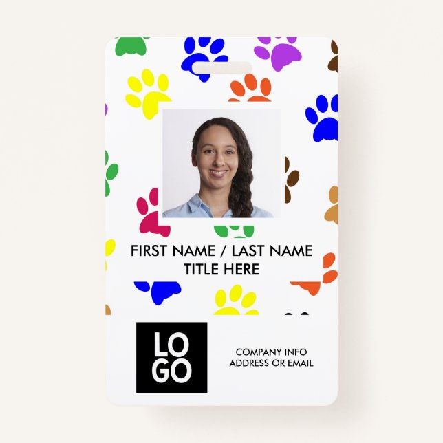 Paws Animal Custom Employee Photo Name ID Badge (Front)