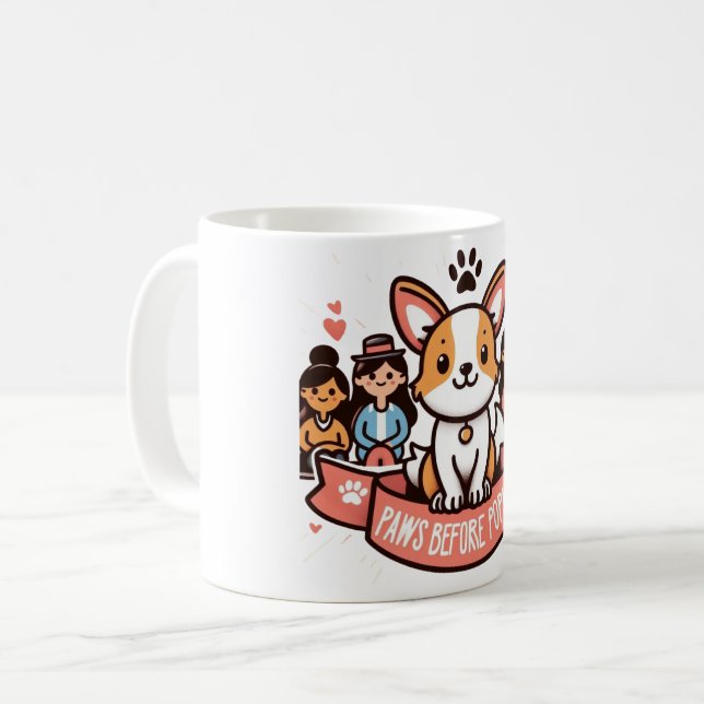 Paws Before People Mug Funny Dog Lover Coffee Cup (Front Left)