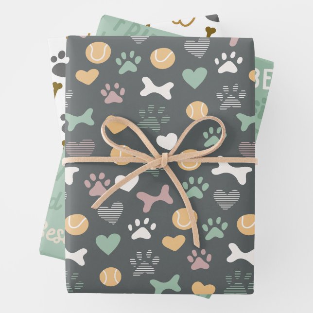  Paws Bones Balls And Best Friend Pattern Wrapping Paper Sheet (In situ)