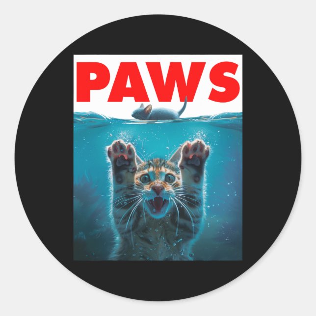 Paws Cat And Mouse Parody Humourous Kitten Chasing Classic Round Sticker (Front)
