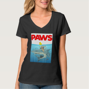 PAWS Cat And Yellow Rubber Duck Design T-Shirt