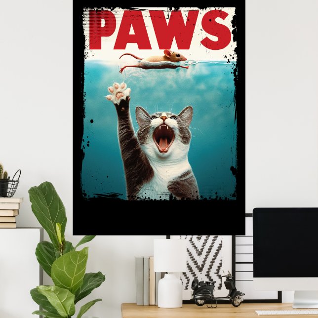 PAWS Cat Mouse Parody Of The Jaws Movie Poster (Home Office)
