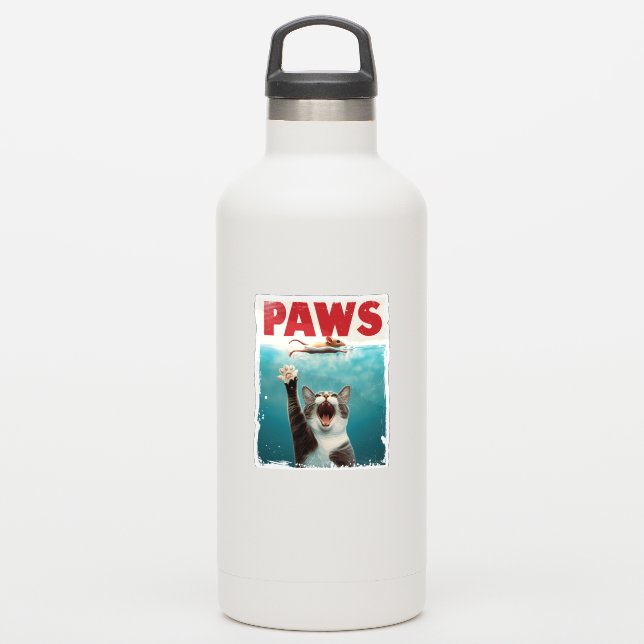PAWS Cat Mouse Parody Of The Jaws Movie Poster (Waterbottle)