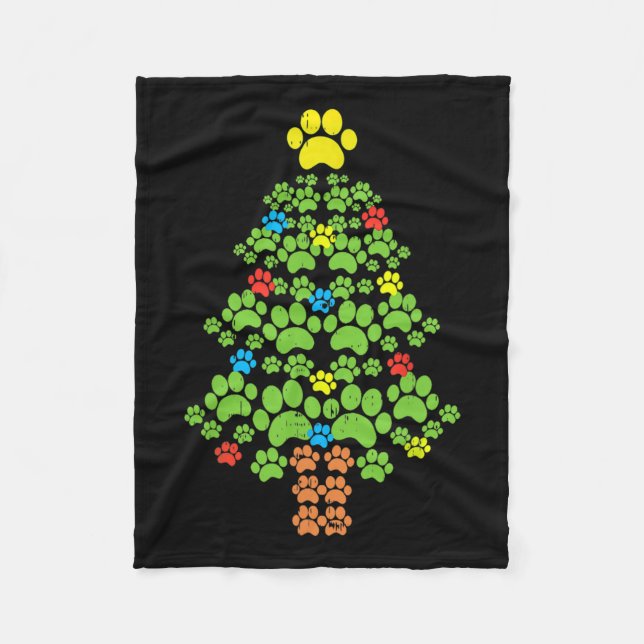 Paws Christmas Tree Dog Or Cat With Santa Lights F Fleece Blanket (Front)