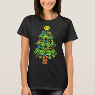 Paws Christmas Tree Dog Or Cat With Santa Lights F T-Shirt