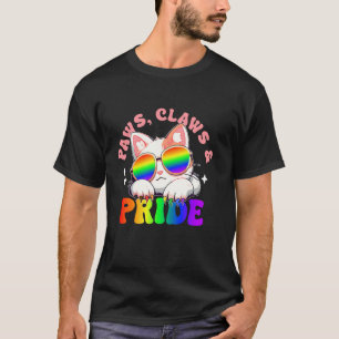 Paws, Claws And Pride Cat Sunglasses Rainbow Claws T-Shirt