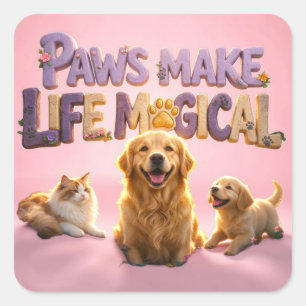Paws,Cute Dog Cat Puppy Pet Lover Square Sticker