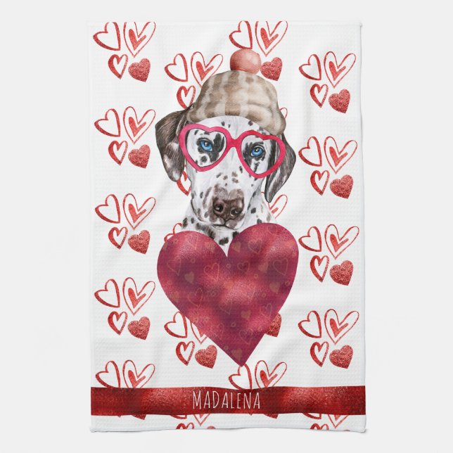 Paws Dog Lover Valentine Gift Dalmatian Tea Towel (Vertical)