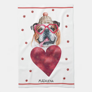 Paws Dog Lover Valentine Gift English Bulldog Tea Towel