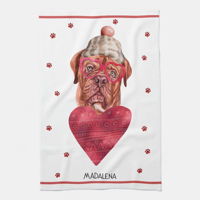Paws Dog Lover Valentine Gift French Mastiff Tea Towel (Vertical)