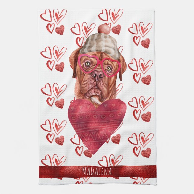 Paws Dog Lover Valentine Gift French Mastiff Tea Towel (Vertical)