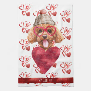 Paws Dog Lover Valentine Gift Poodle Tea Towel