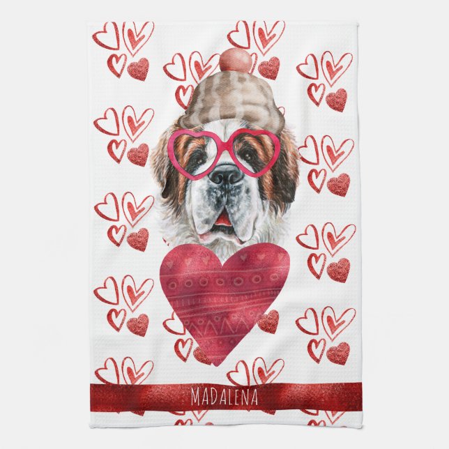 Paws Dog Lover Valentine Gift Saint Bernard Tea Towel (Vertical)