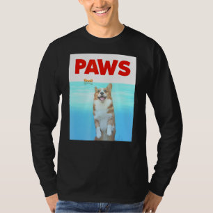 Paws Dog Parody 80s Corgi Shark Funny Dog T-Shirt