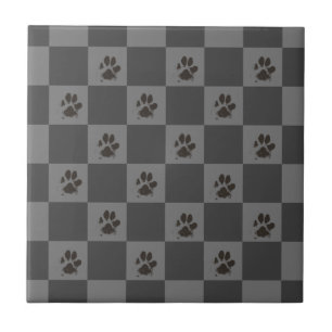 Paws Dog Pet Checkerboard Dark Gray    Tile